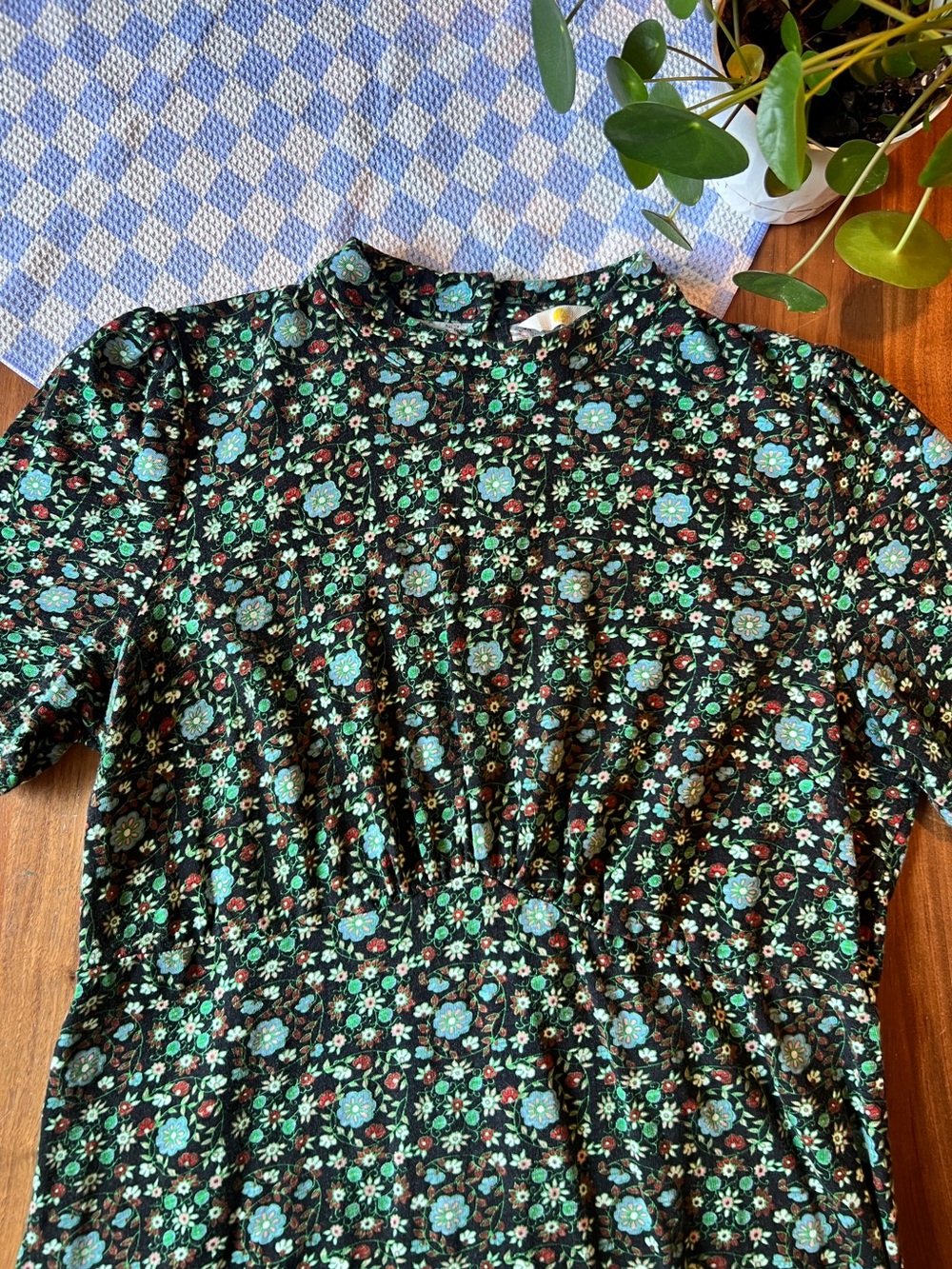 Black and White floral cotton mock neck dress
